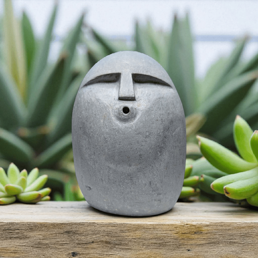 Stone face Ooof carved from limestone Pebble, Ooof stone decor 