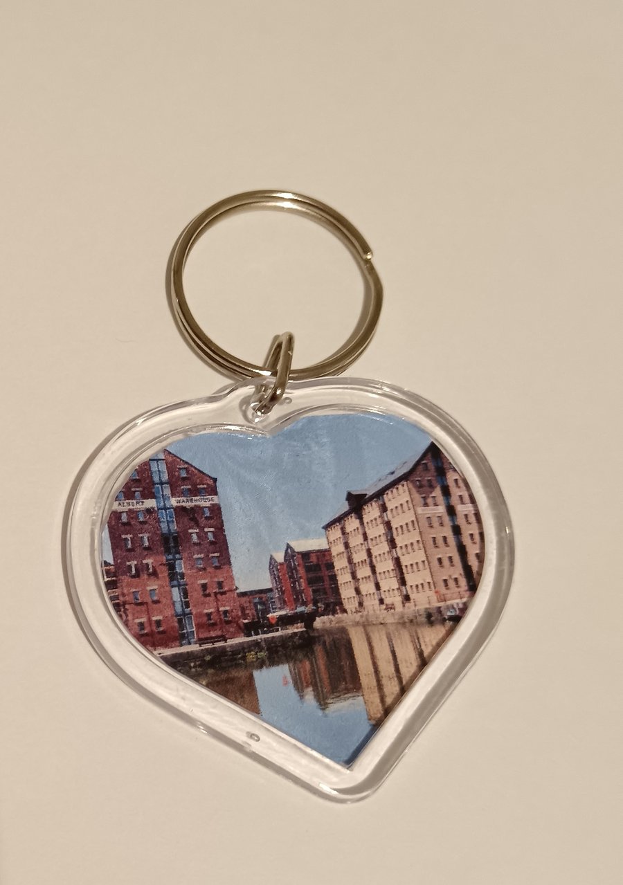 Gloucester Docks River View Photography Heart shaped Keyring 