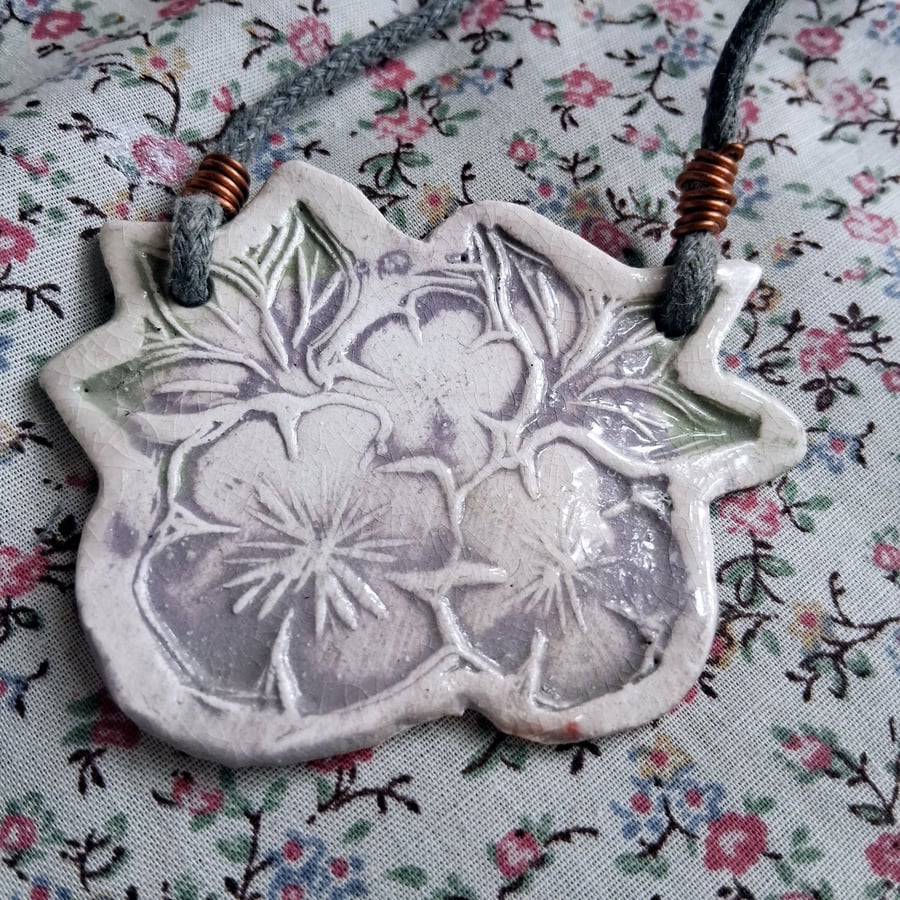ceramic necklace pendant handmade- blossom