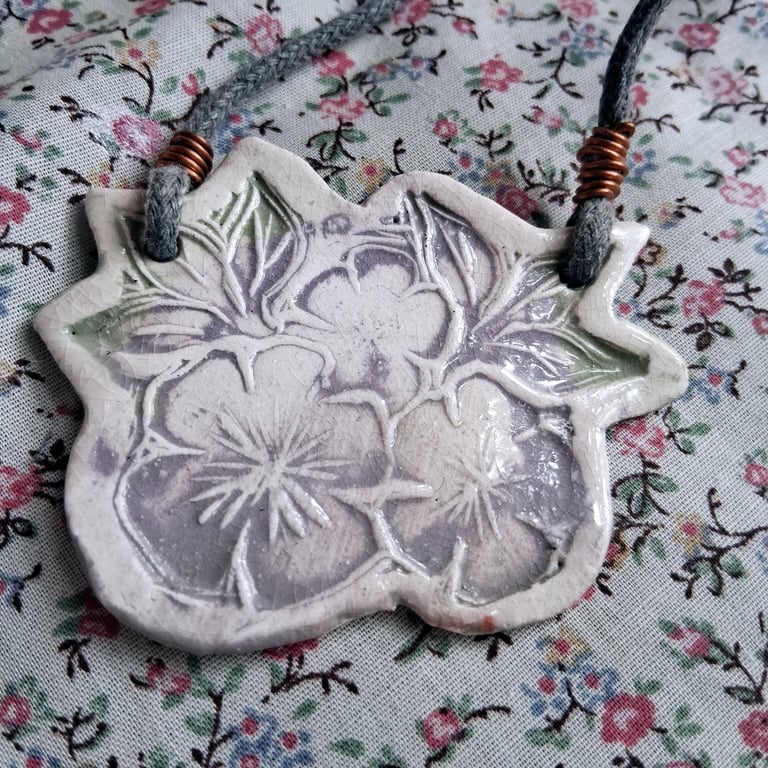 ceramic necklace pendant handmade- blossom