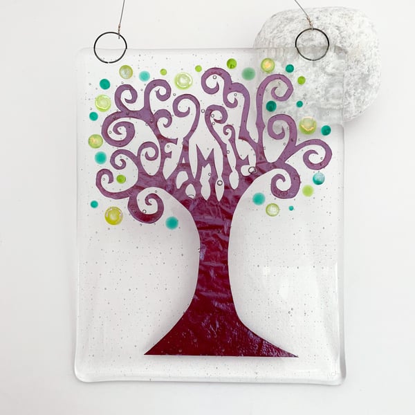 Fused Glass "Family" Tree Hanging - Handmade Glass Suncatcher