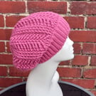 Raspberry crochet chunky slouchy beanie hat, herringbones beanie