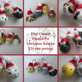 4x Personalised Pet Portrait Bauble Custom Painted Cat Dog Rabbit Guinea Pig etc