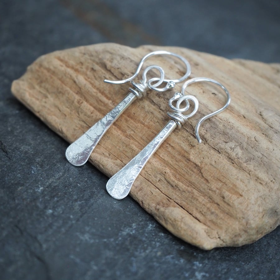 Forged Silver Drop Earrings