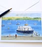Blank greetings card A5 Cawsand Ferry Cornwall from original watercolour