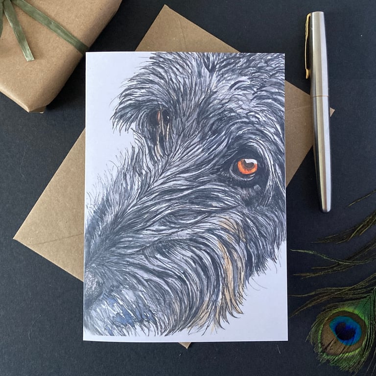 Wolfhound or Deerhound Card. Handmade blank art card for dog lover.