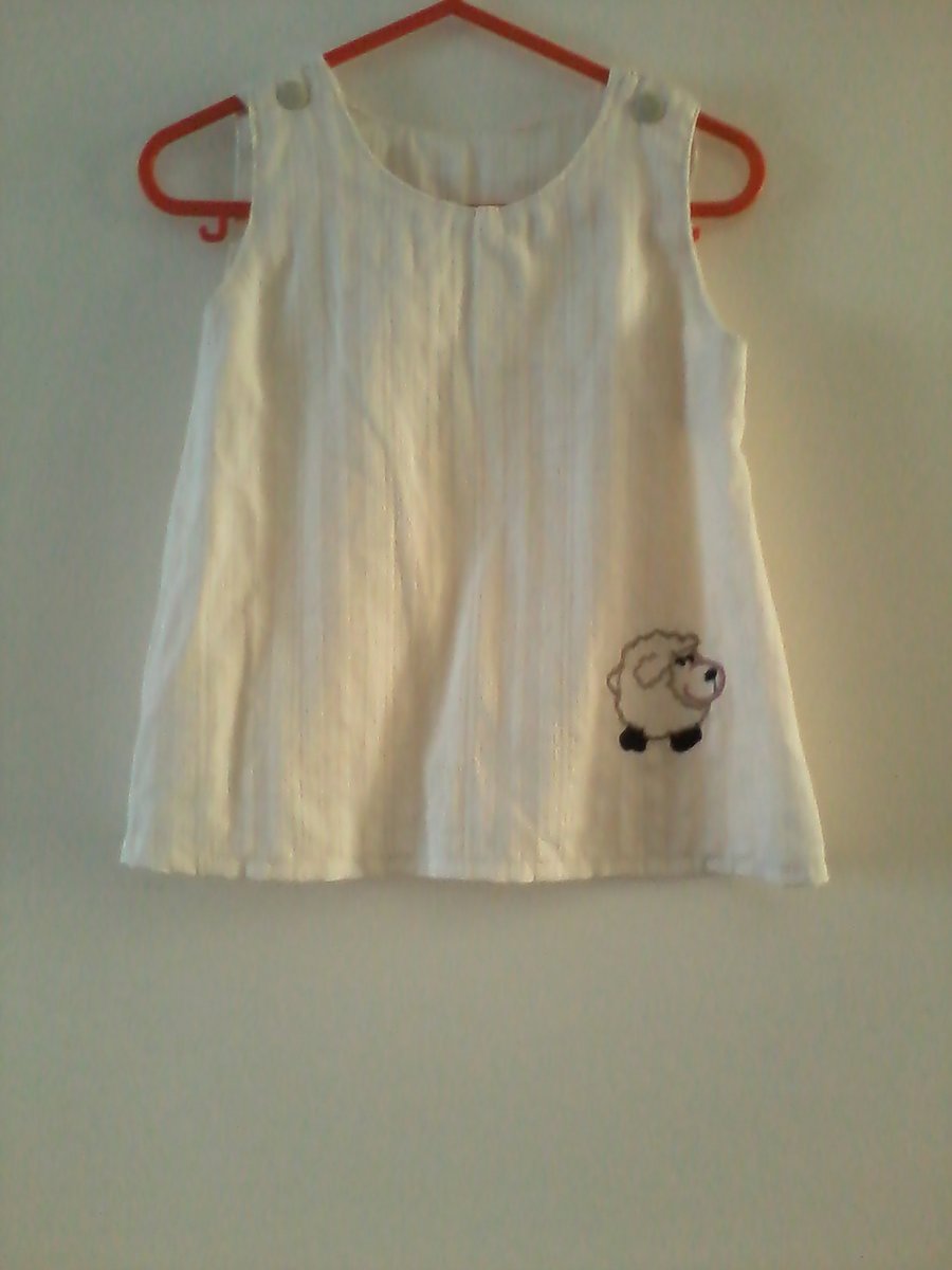 Baby dress with embroidered sheep motif- 0-6 month(approx)