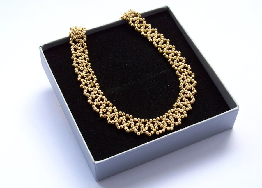 Beaded necklace, gold beaded necklace, beadwork necklace, gift for her  