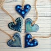 Mini Heart decorations ,blues Set of 5 
