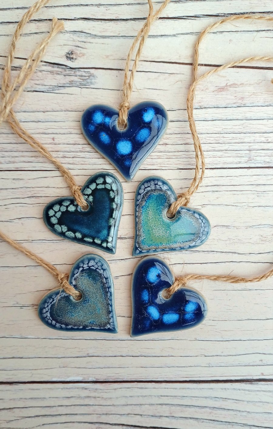 Mini Heart decorations ,blues Set of 5 
