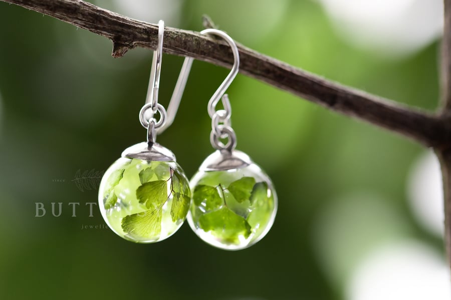 Maidenhair Fern Earrings Botanical Earrings Fairytale Jewelry Pressed Flower Ear