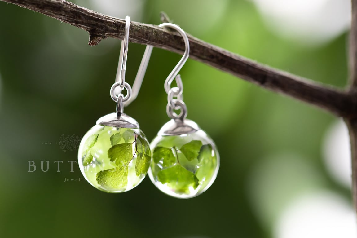 Maidenhair Fern Earrings Botanical Earrings Fairytale Jewelry Pressed Flower Ear