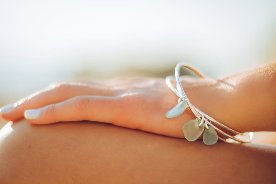 Silver Interlinked Sea Glass Bangles