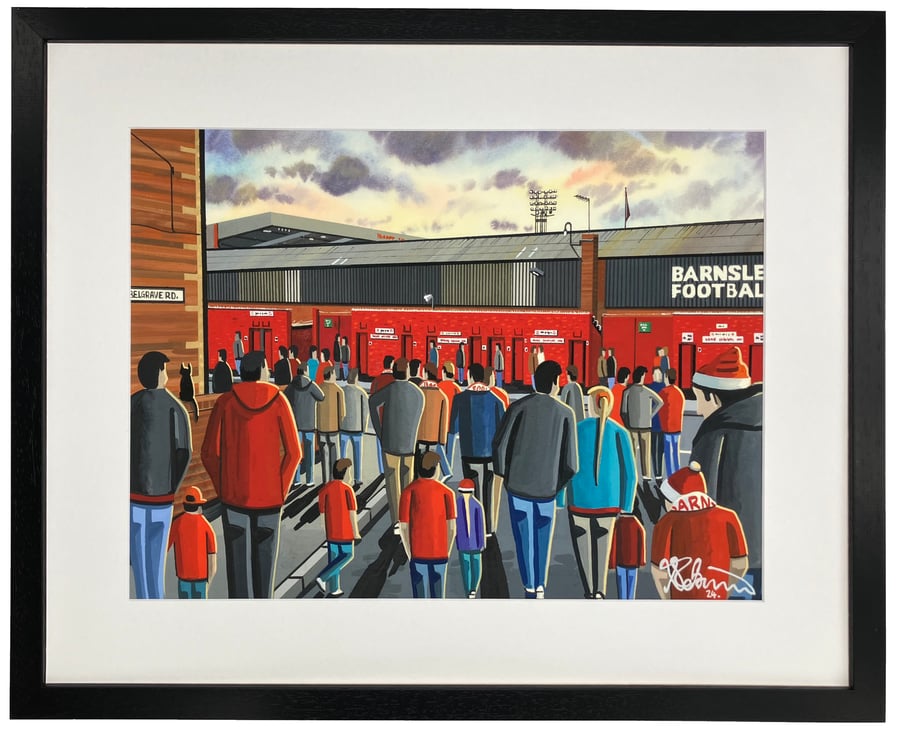 Barnsley F.C, Oakwell Stadium, Framed Football Art Print. 14" x 11" Frame Size