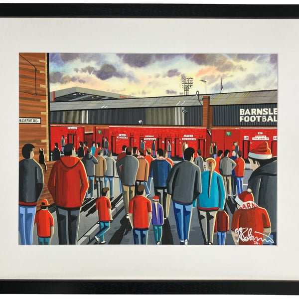 Barnsley F.C, Oakwell Stadium, Framed Football Art Print. 14" x 11" Frame Size