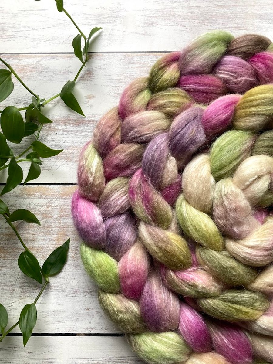 BFL, Rose Fibre and  Alpaca blend Spinning fibre 100g Vernal Equinox