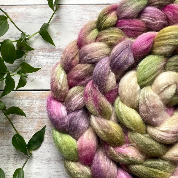 BFL, Rose Fibre and  Alpaca blend Spinning fibre 100g Vernal Equinox