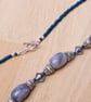 Blue marble necklace - natural grey marble with blue rainbow glass and beads - Image 4