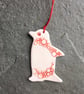 Scandi Penguin, Nordic Christmas decoration, red white The Porcelain Menagerie