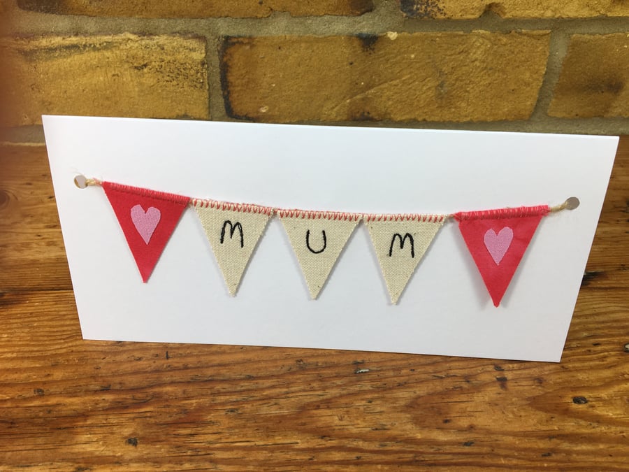 Mum Happy Birthday card, Mini bunting card & keep sake gift, Mother’s Day card