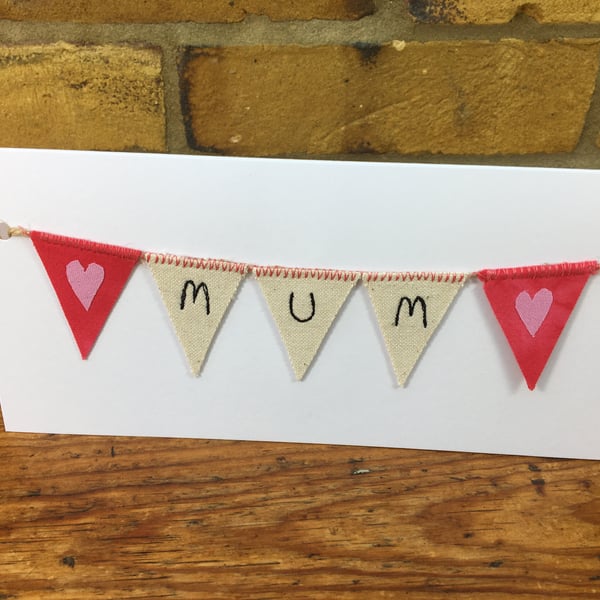 Mum Happy Birthday card, Mini bunting card & keep sake gift, Mother’s Day card