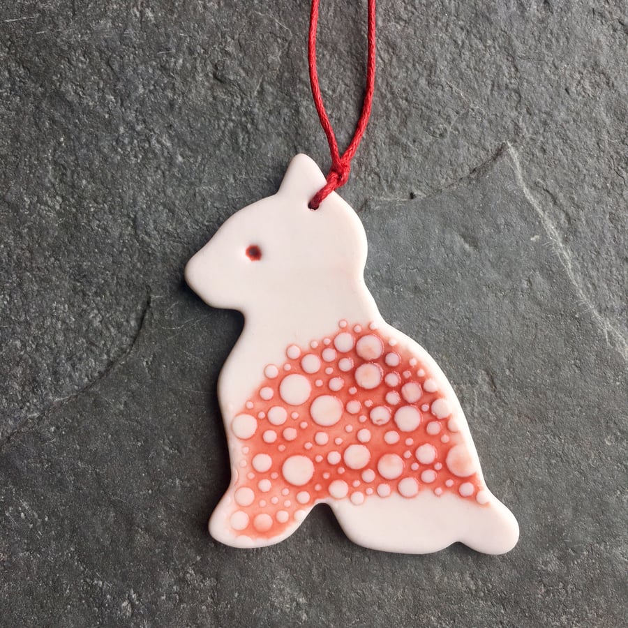 Scandi Cat hygge Christmas decoration, red white, The Porcelain Menagerie