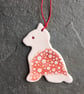 Scandi Cat hygge Christmas decoration, red white, The Porcelain Menagerie - Image 1