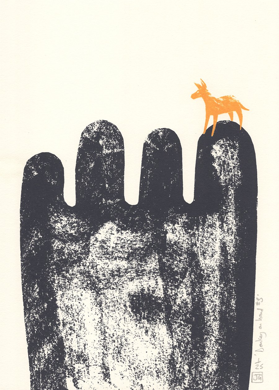 Donkey On Hand No.3 A4 two-colour screenprint