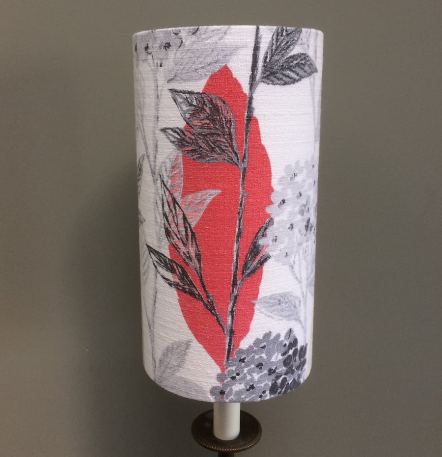 50s MID CENTURY MODERN Grey Botanical VIntage Barkcloth Fabric Lampshade option