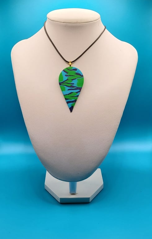 Large Teardrop Pendant Necklace 60x30mm, Handmade Polymer Clay Statement Necklac