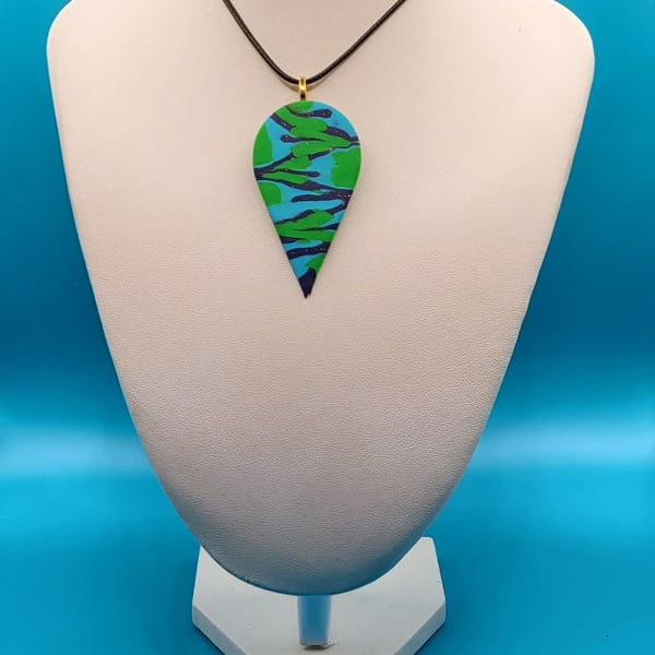 Large Teardrop Pendant Necklace 60x30mm, Handmade Polymer Clay Statement Necklac