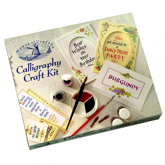 Calligraphy Craft Kit including Cards, Ink, Brush, Bookmarks & Instructions