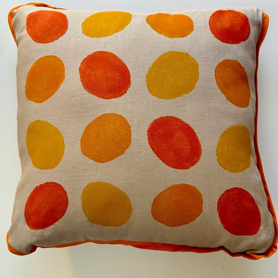 ORANGE BLOB - Unusual, Cosy, Designer Hand-Block-Printed Cushion from Devon.