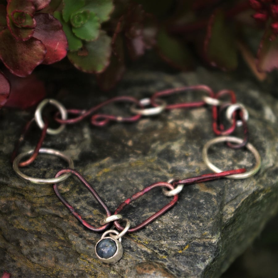 Copper and Silver Chain Bracelet with Lapis Lazuli Charm 