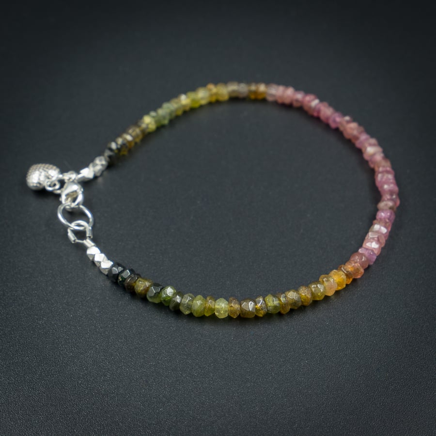 Seconds Sunday Tourmaline and Karen Hill tribe silver bracelet, Leo gift