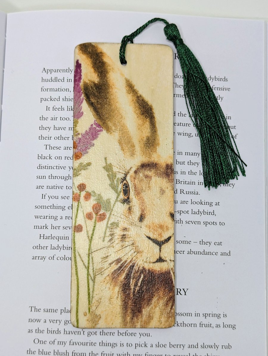 Hare wooden bookmark, British wildlife gift for an animal lover, sale 