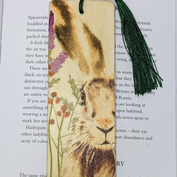Hare wooden bookmark, British wildlife gift for an animal lover, sale 