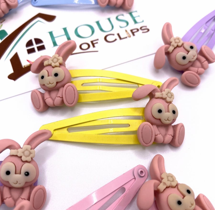 Easter Bunny Hair Clips x2 - Rabbit Hair Clips - Easter Rabbit Snap Clips - Gift