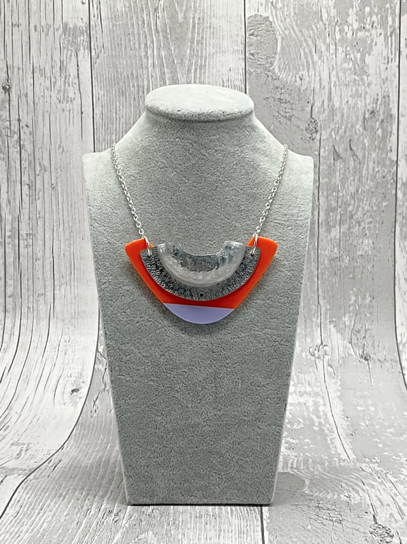 Recycled Aluminium Drink Can Base, Orange Lilac Acrylic Shape Necklace Pendant