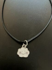 happy white cloud charm pendant on a 18" leather cord necklace