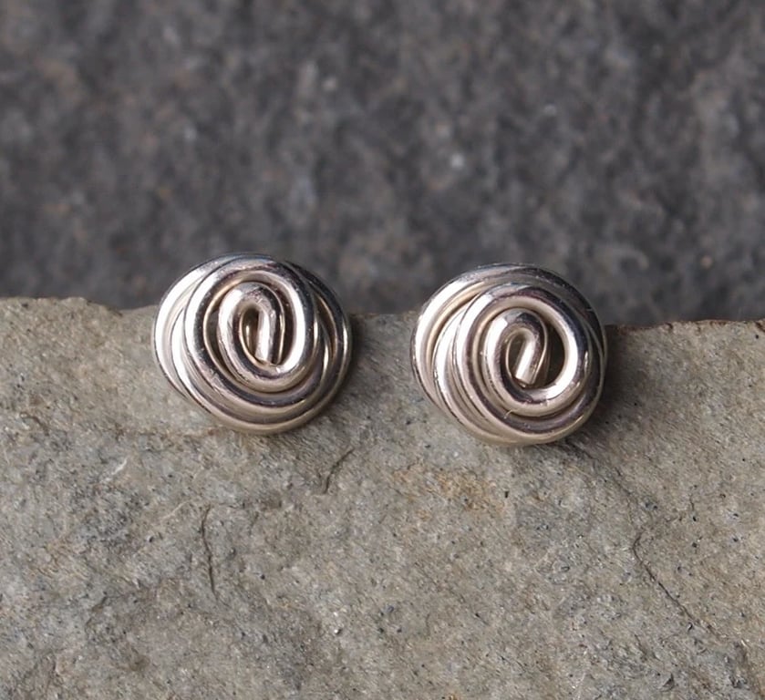 Stud earrings, Silver twist earrings, Eco-friendly, Recycled Silver studs