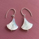 Decorative Fan-Shaped Mother of Pearl and Sterling Silver Earrings