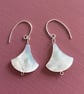 Decorative Fan-Shaped Mother of Pearl and Sterling Silver Earrings