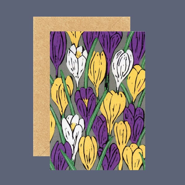 Crocus Card, Flower Card, Spring Card, Art Card, Mothers Day Card 