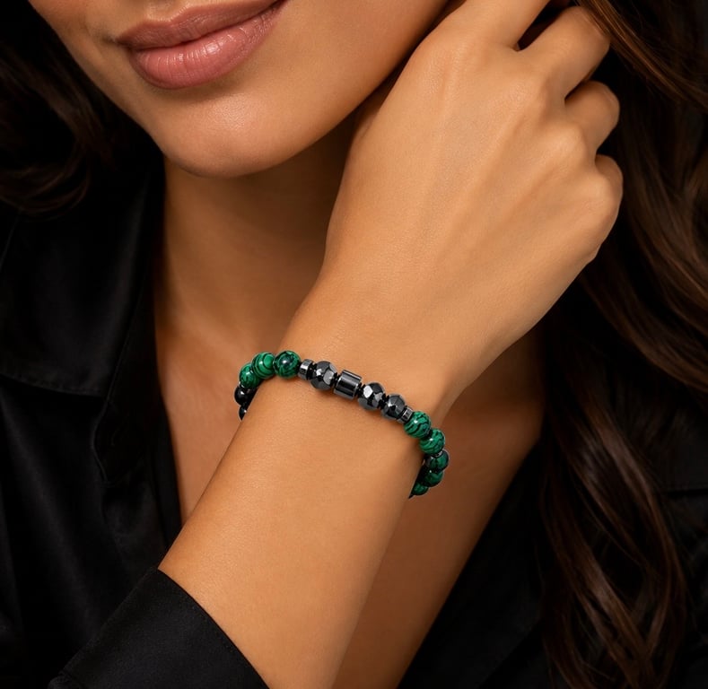 Women’s Green Malachite & Hematite Bracelet – 17 cm