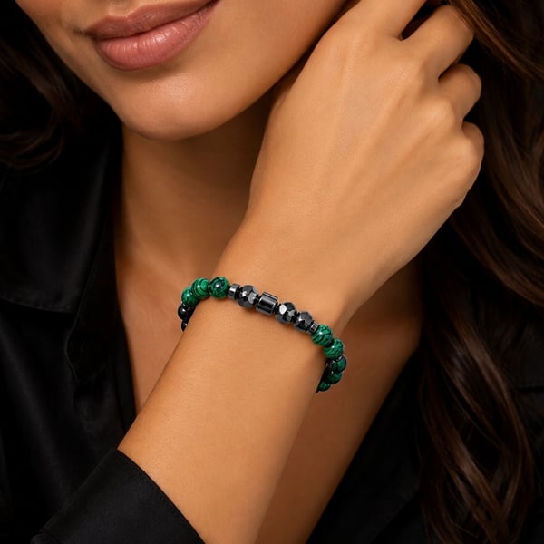 Women’s Green Malachite & Hematite Bracelet – 17 cm
