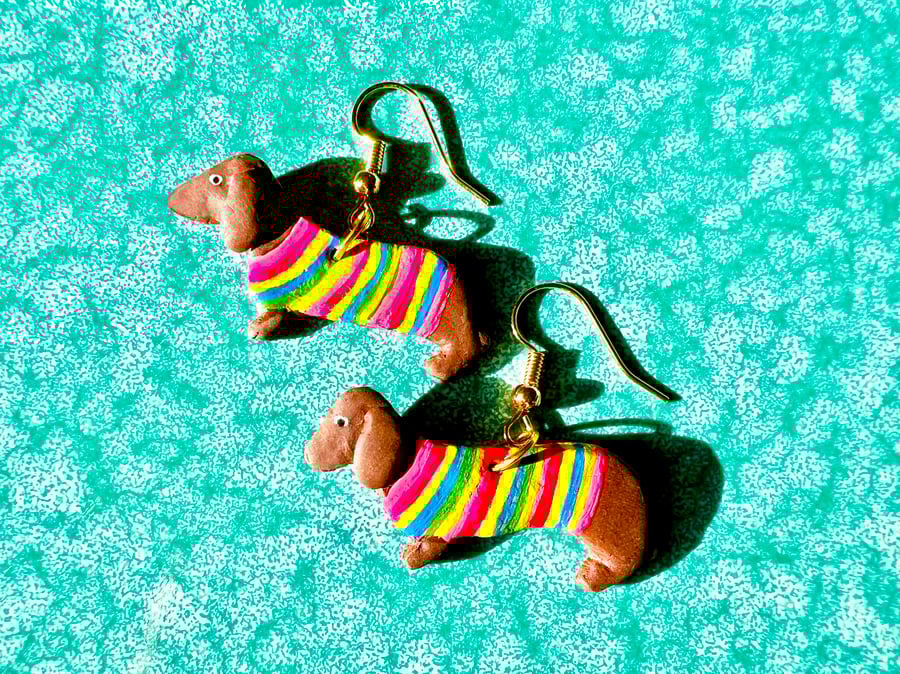 Dachshund earrings made of polymer clay on gold plated ear hooks