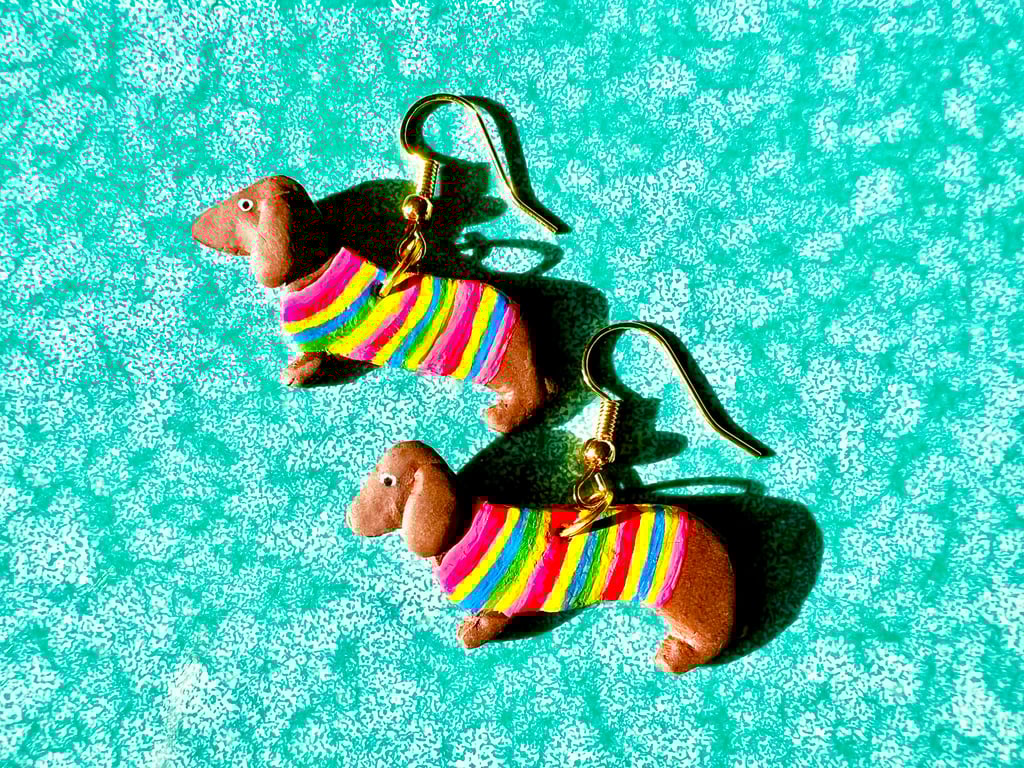 Dachshund earrings made of polymer clay on gold plated ear hooks