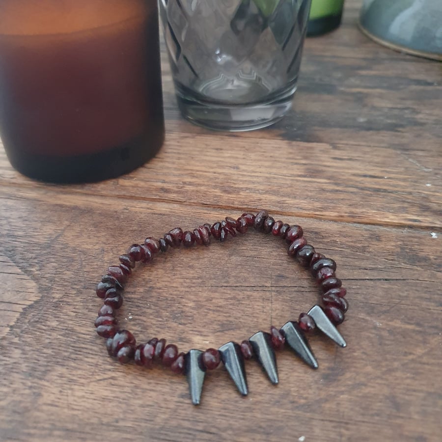 Red garnet and hematite stretch bracelet