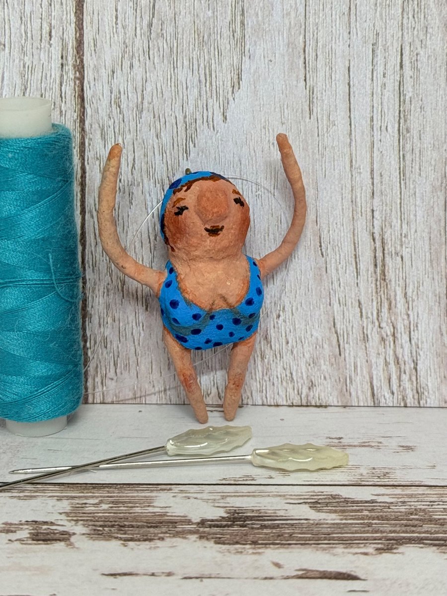 Woman Sea Swimmer Spun Cotton Hanger Art Doll